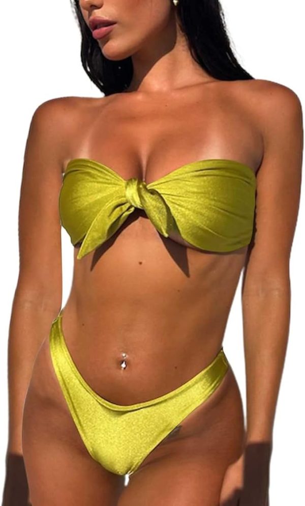 Solid Color Bandeau Knotted Bikini - Image 3